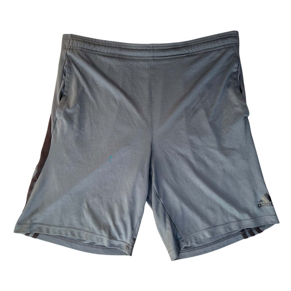 Adidas Mens Climalite Athletic Shorts Gray Large Side Stripes Pockets Gym Sport